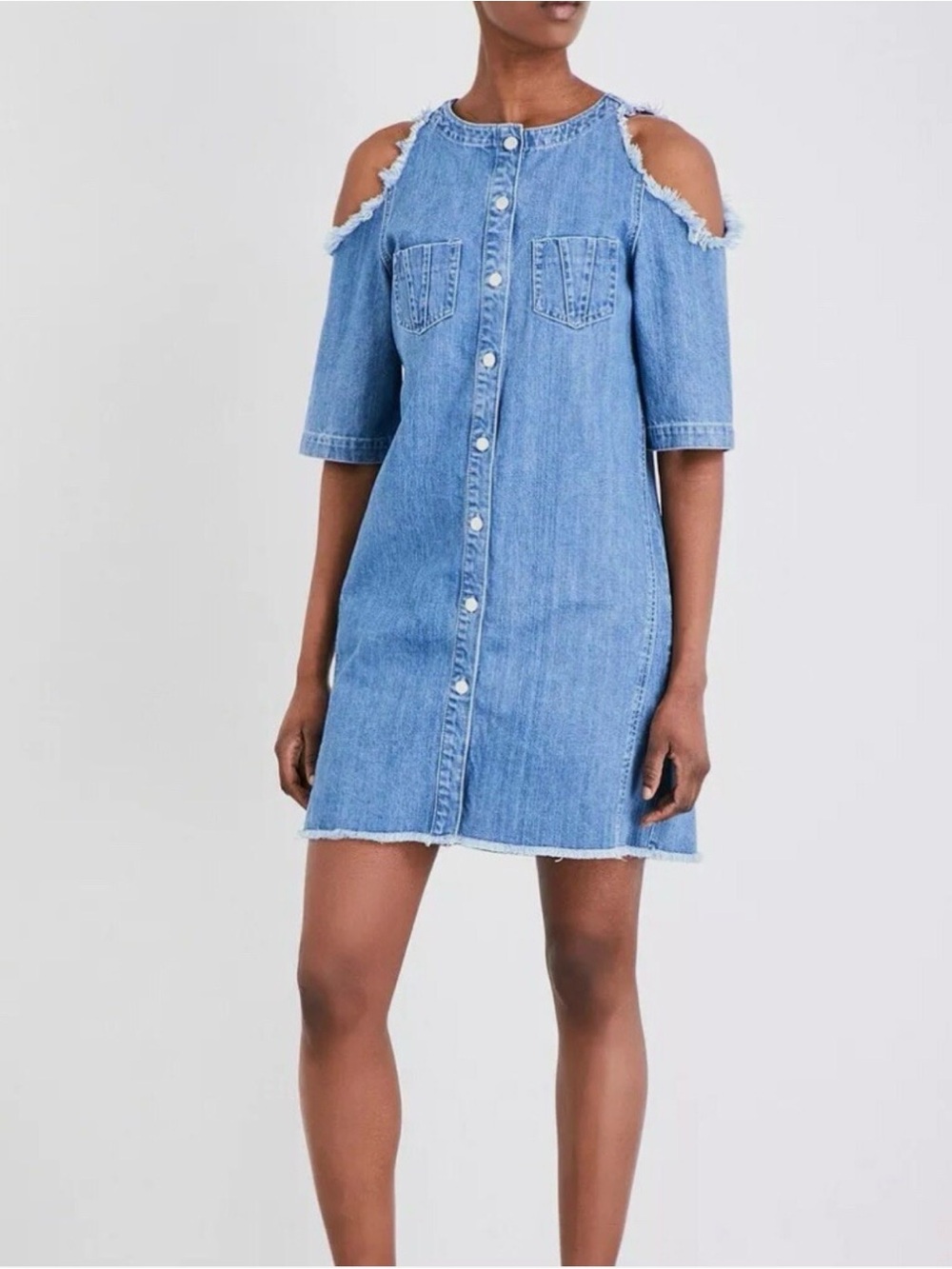 Maje Denim Cold-Shoulder Button-Front Dress - Light Blue 2
